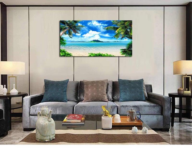DZL Art S72750 Canvas Wall Art Ocean Waves Coconut Trees on Sands Beach Seascape Scenery Painting Nature Picture for Bedroom Home Office Wall Decor - Image 4